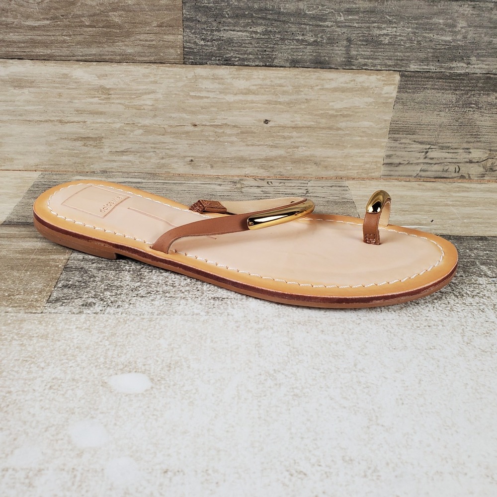 Dolce Vita Wink Womens Flat Slide Sandals Sz 8.5 Saddle Leather Toe-Ring Slip On